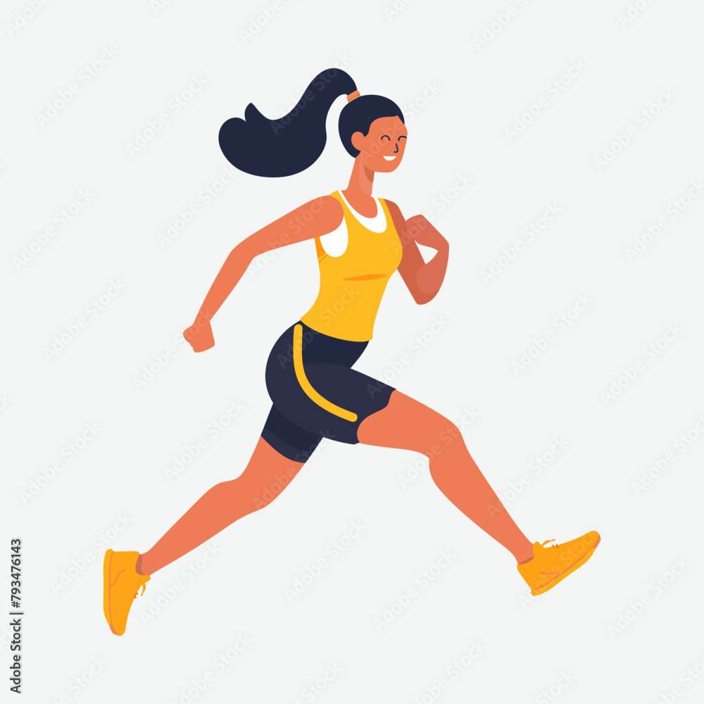 Happy woman running flat vector illustration