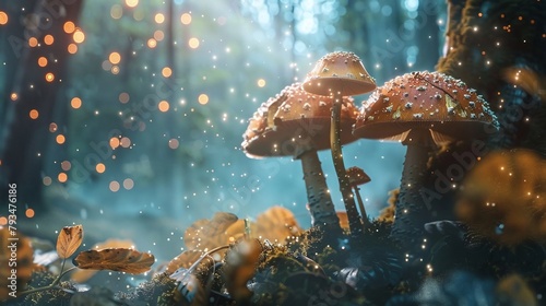 Mushrooms Growing In The Forest 4K Wallpaper photo