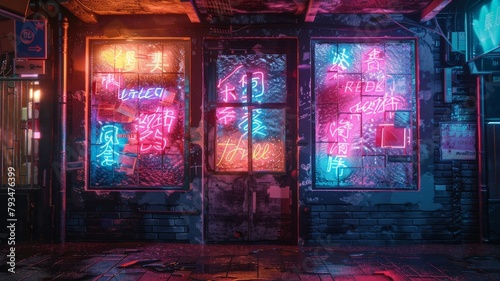 the urban grit and character of an old brick wall bathed in neon light, its weathered facade and rough textures brought to life in vivid HD, offering a glimpse into the soul of the cityscape © UMAR SALAM