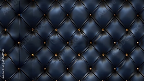 Close-up of dark blue tufted leather with button details