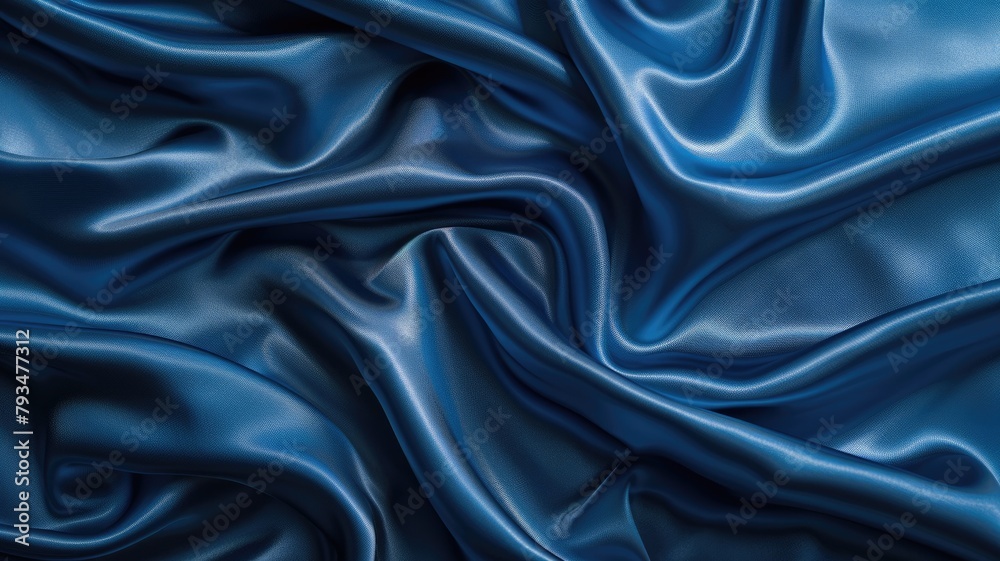 Fototapeta premium Luxurious blue satin fabric with elegant folds