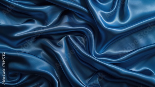 Luxurious blue satin fabric with elegant folds