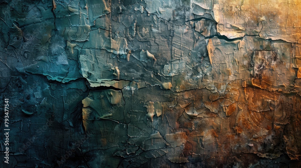 Obraz premium Textured wall with peeling blue and orange paint