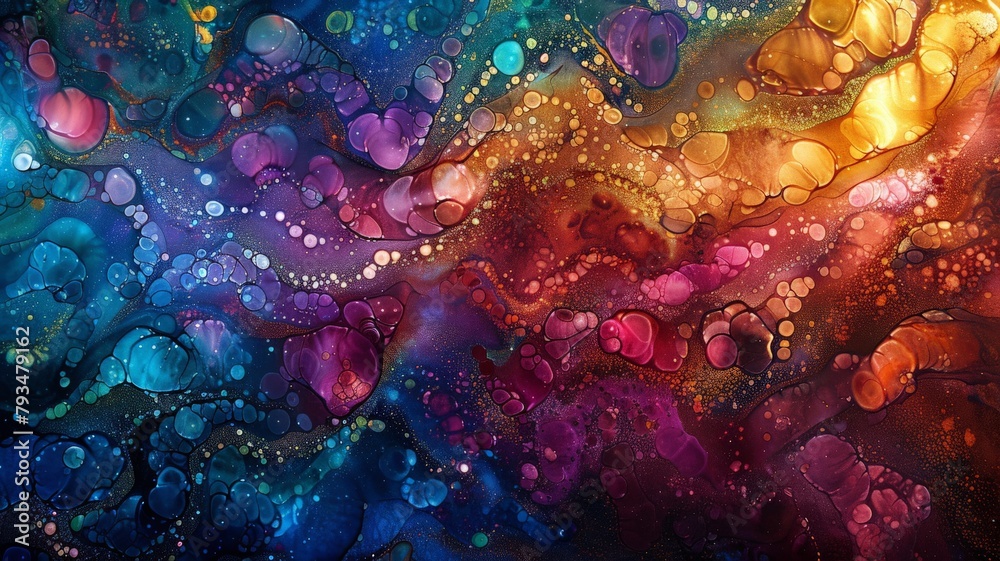the mesmerizing depths of a colorful alcohol ink abstract composition, where layers of vibrant color ebb and flow