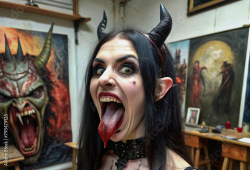 Woman  horned demon photo