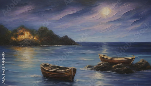 Painting of island and ocean landscapes using impasto techniques. © Pram