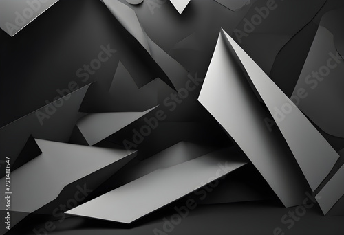 Modern Abstract Charcoal Banner with Geometric Shapes and Shading Gradient