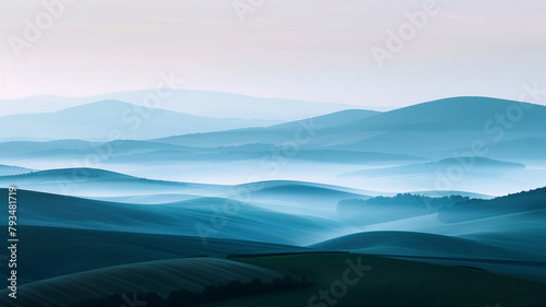 Abstract, undulating lines that suggest the gentle hills and valleys of a peaceful countryside, bathed in the soft light of dawn