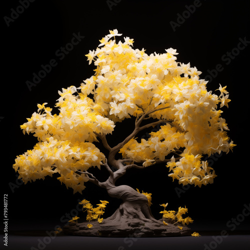 golden trumpet tree isolated on black background photo