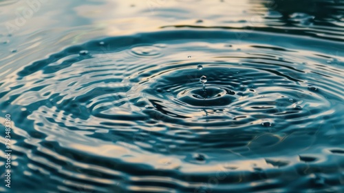 Close-up water droplets create beautiful rings and reflections on the surface