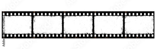 Grunge film reel strip, isolated movie filmstrip. Vintage vector slide frame with grainy texture on white background. Photo negative picture or cinema slide with scratched borders, retro photography