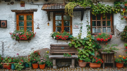 With climbing ivy and flower-filled window boxes, the quaint countryside cottage exudes a picturesque charm