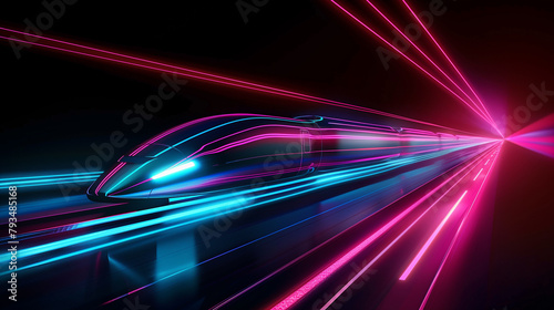 Futuristic Maglev Train Speeding Through a Neon Tunnel at Night