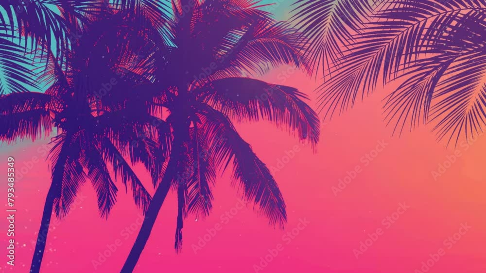 palm tree silhouettes on a gradient background sunset. seamless looping overlay 4k virtual video animation background