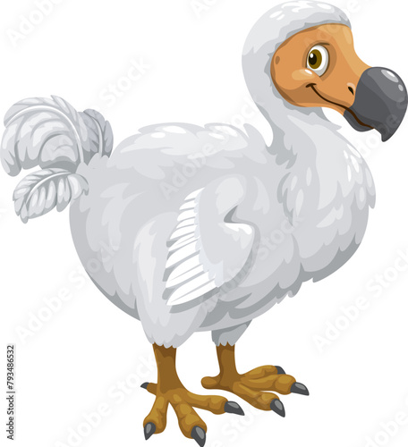 Cartoon dodo bird character. Isolated vector flightless bird native to Mauritius, known for its large size, round body, stubby wings, and a distinctive beak. Extinct since the late 17th century