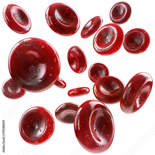 Fresh red blood cells set against a isolated on white medical science backdrop