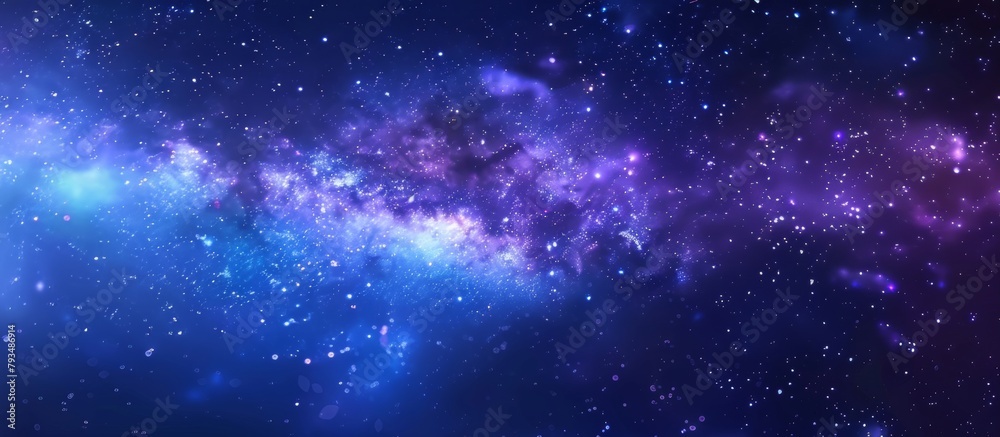 Vibrant hues of blue and purple create a stunning galaxy filled with twinkling stars set against a deep black background
