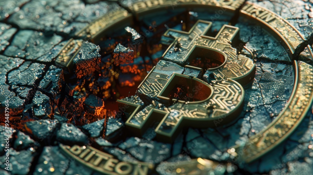 Bitcoin gold coin split in half, halving concept, divides miners' reward in half. Bitcoin gold coin split in half, halving concept, divides miners' reward in half.