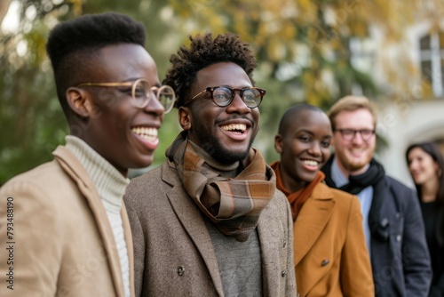 Portrait of cheerful african american man with group of friends