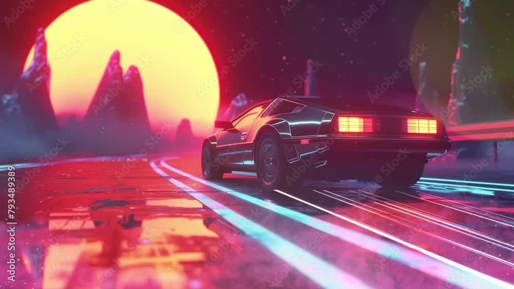 bright retro futuristic world. 3d rendering . futuristic technology background. seamless looping overlay 4k virtual video animation background