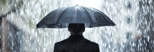 Corporate risk mismanagement illustrated through a business professional in the rain photo