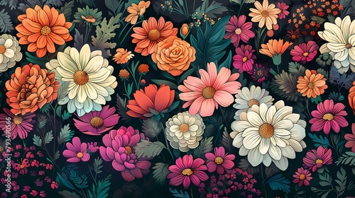 A lush and vibrant floral pattern illustration poster background