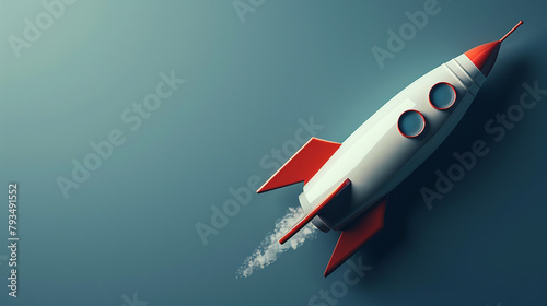 A captivating 3D render of a rocket with a sleek  solid backdrop 