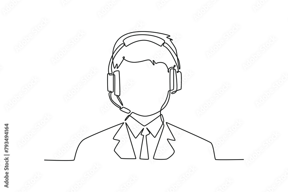 Continuous one line drawing male customer service icon. Marketing Concept. Single line draw design vector graphic illustration. Continuous one line drawing male customer service icon. Marketing Concept. Single line draw design vector graphic illustration.