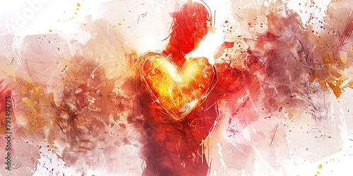 The Wounded Heart and Healing Light - Visualize a wounded heart being bathed in a healing light, illustrating the role of religious beliefs in healing emotional wounds photo