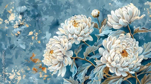 vintage chrysanthemum plants pattern illustration poster background photo