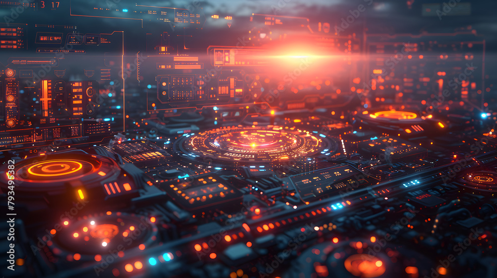 Obraz premium Futuristic Technology Concept. Abstract Digital Interface Backgrounds with Circle Controller Display for Modern Innovation and Communication Network. Internet Connection, Virtual Cyberspace Control.