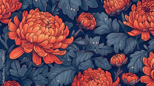 vintage chrysanthemum plants pattern illustration poster background