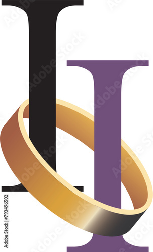 i and i Letter With Wedding Ring Logo. - Vector