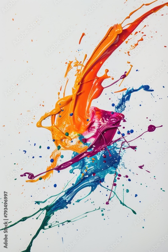 Vibrant Paint Splashes on White Background in Artistic Display