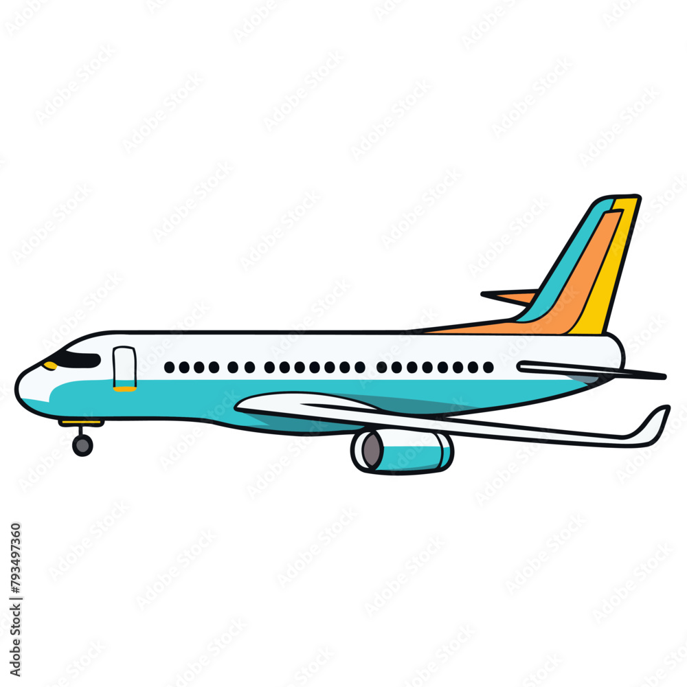 A vector icon of an airplane, suitable for illustrating air travel, aviation, or transportation themes.