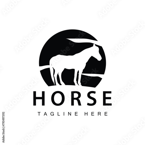 Wild Horse Logo Farm Design Silhouette Simple Vector Illustration Template