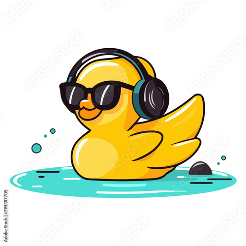 A vector icon depicting a rubber duck character with sunglasses, ideal for illustrating playful themes