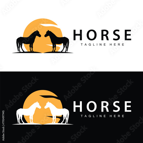 Wild Horse Logo Farm Design Silhouette Simple Vector Illustration Template