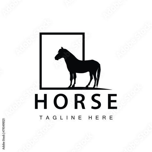 Wild Horse Logo Farm Design Silhouette Simple Vector Illustration Template