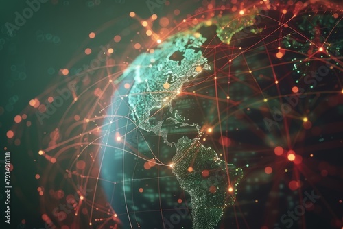 Global Networking: Earth and Connection Lines on Dark Background Convey Concept of Connectivity