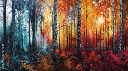 The autumn forest offers a tranquil environment with colorful leaves  showcasing natural fall beauty
