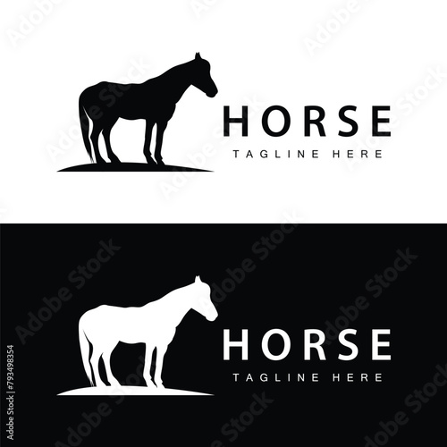 Wild Horse Logo Farm Design Silhouette Simple Vector Illustration Template