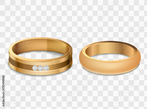 vector gold wedding rings isolated on white.