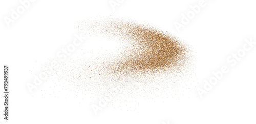 Sand powder splash. Flowing dust speckles and particles wave texture. Ground grain scatter element. Gritty explosion wind shape for overlay, poster, banner, brochure, leaflet. Vector sandy background