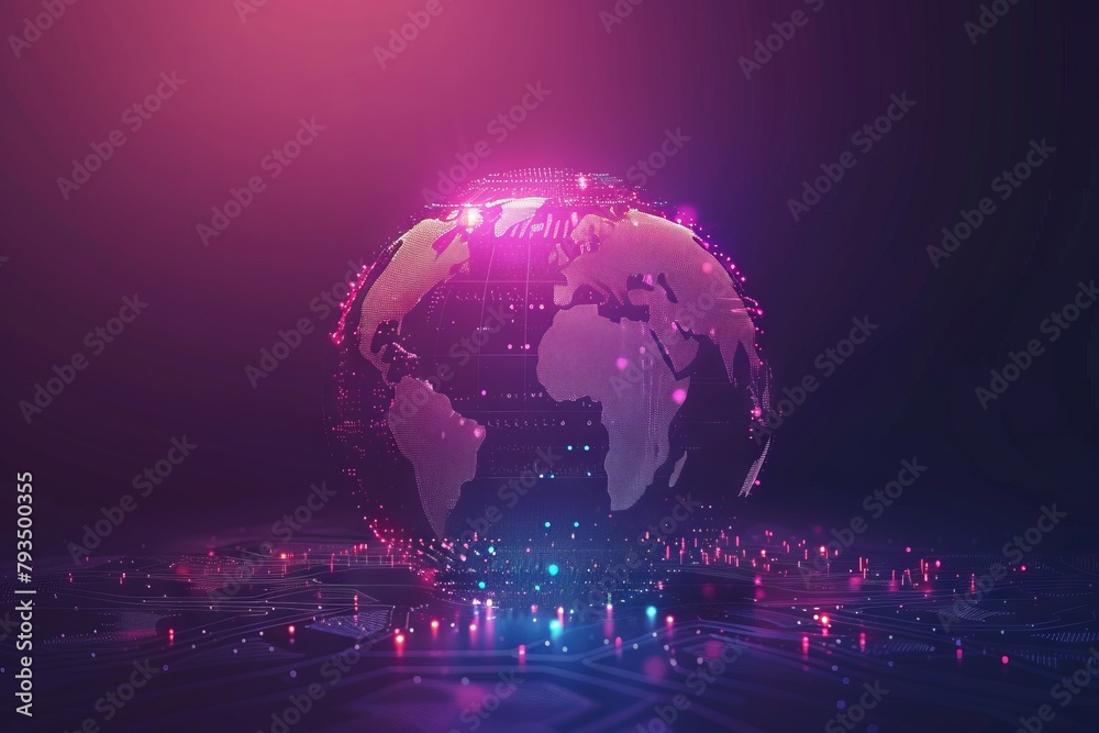 Futuristic World Globe Illustration: Symbolizing Global Network Technology