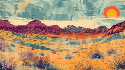 breathtaking western landscape with sprawling desert abstract illustration poster background