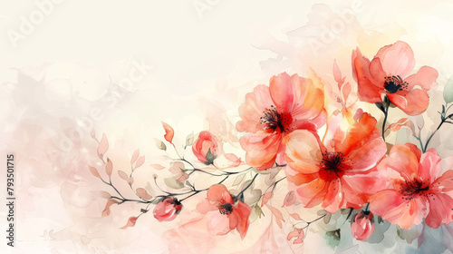 A delicate and artistic illustration of coral flowers in watercolor, perfect for backgrounds or design elements.