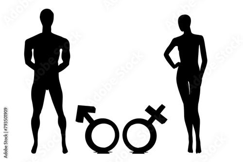 silhouette vector image of male and female gender symbol isolated on white transparent background man and woman icon