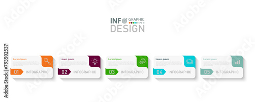 Presentation infographic template Production process with 5 steps or options