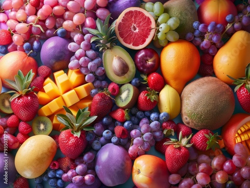 A vibrant close-up showcasing ripe  colorful tropical fruits on a textured background highlights variety and freshness